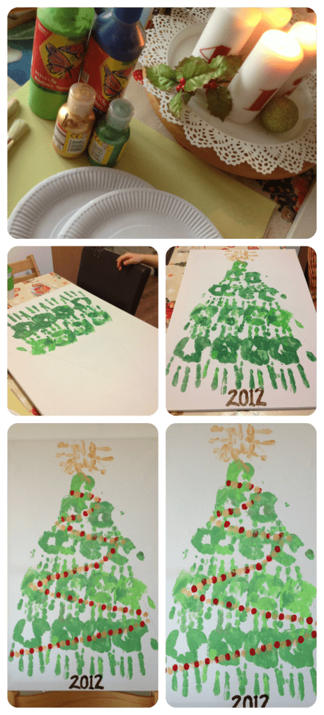 This Handprint Christmas Tree is a fun Christmas craft! Kids of all ages can help make this handprint Christmas tree and put it on display for Christmas!