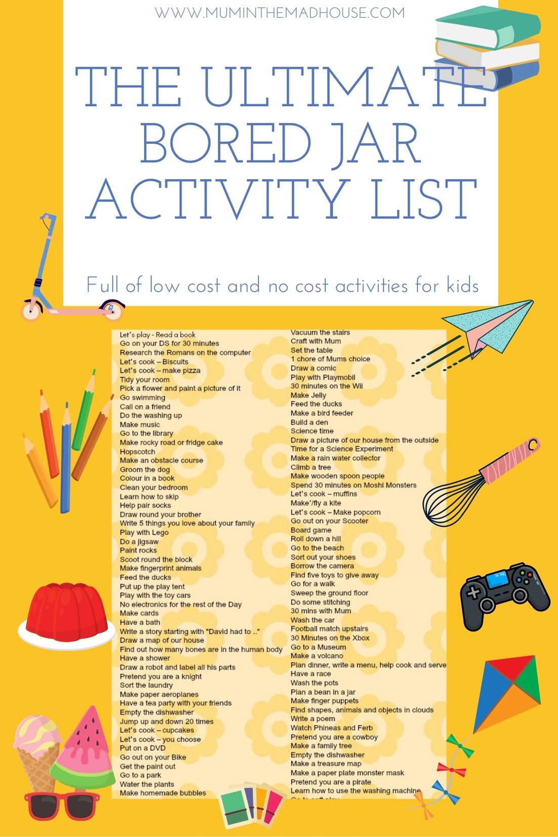 The Ultimate No Spend or Low Spend Bored Jar list | Mum In The Madhouse