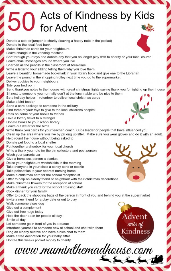 50 Acts of Kindness by Kids for Advent