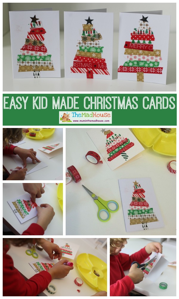 Easy kid made Christmas cards. These homemade washi tape Christmas cards are perfect for children to make and they look amazing.