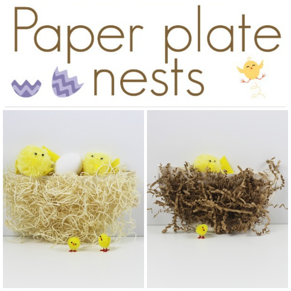 Paper plate nests - Simple paper plate nests using recycled packing materials. This is an easy, effective craft for kids for Spring and Easter.