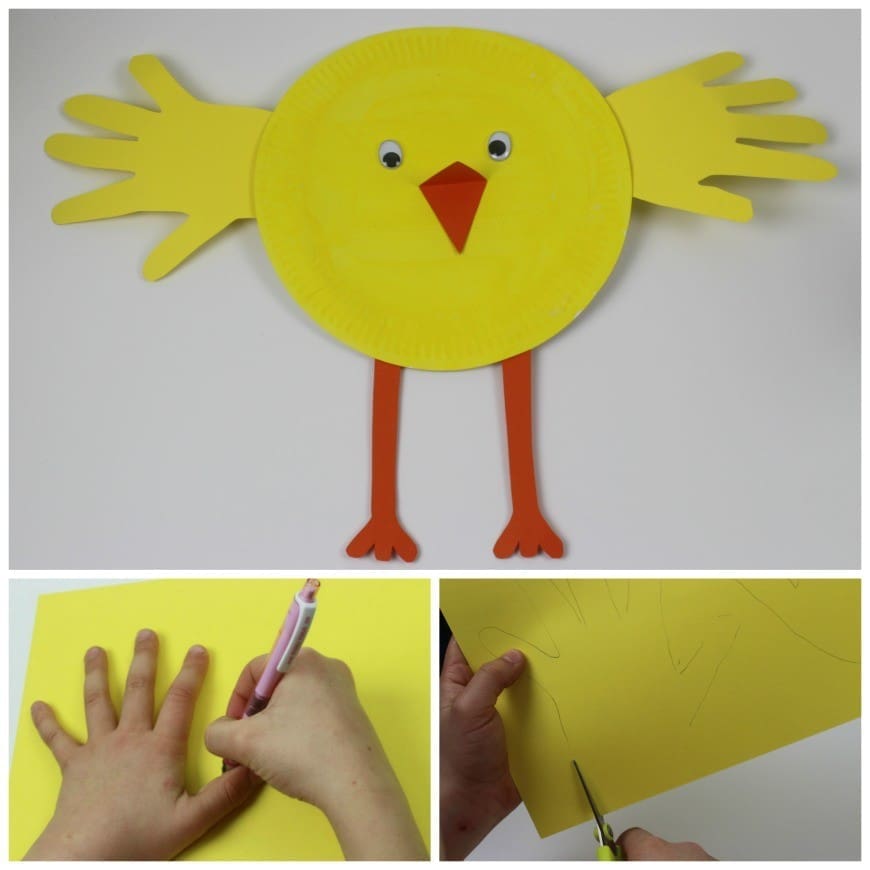 Paper plate hand Print chick, a fab, simple spring or easter craft for kids of all ages. An easy spring craft for kids