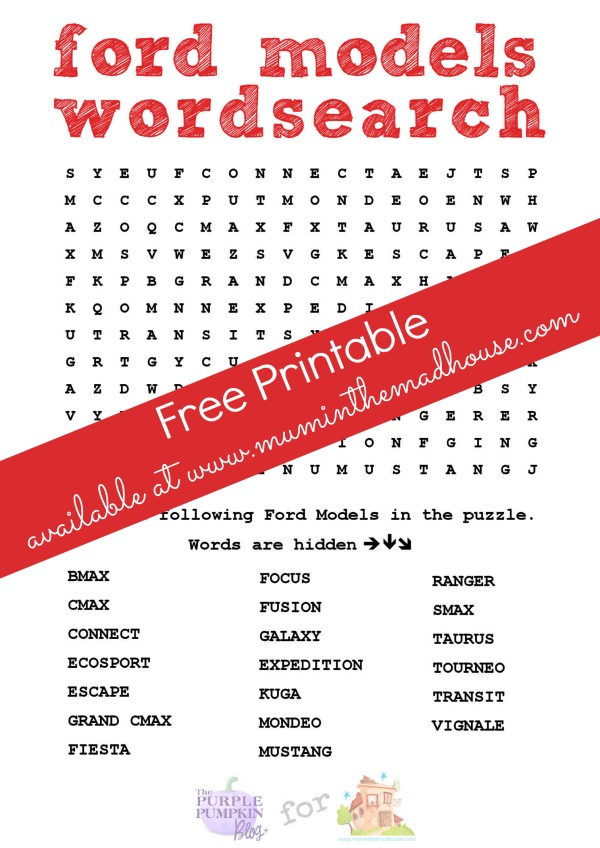 Ford Models Wordsearch free Printable