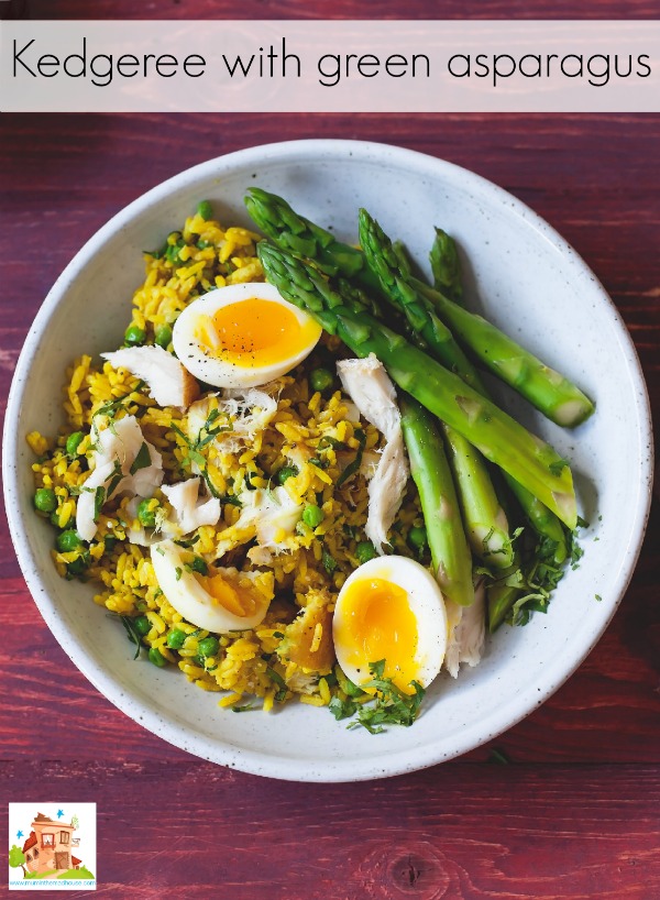 Classic kedgeree with green asparagus Pin image