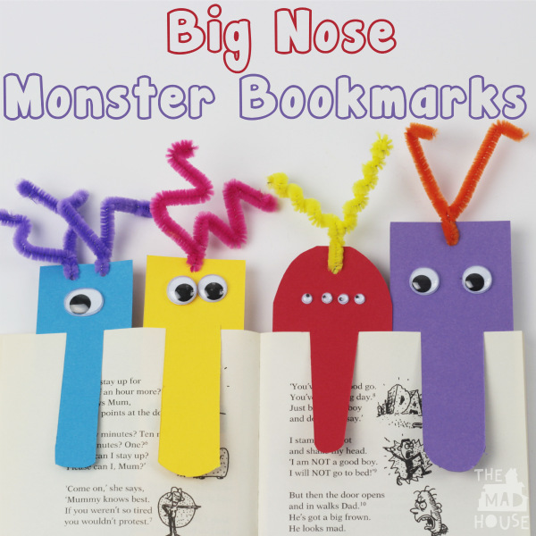 Super easy DIY monster bookmarks. We share a step by step tutorial to make colourful big nose monster bookmarks for your readers.