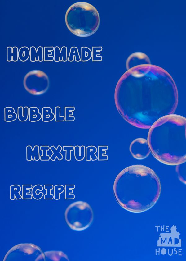 Homemade bubble mixture recipe. Make super bubbles with what you have in the kitchen cupboards. I bet you can find the magic ingredient to make magical bubbles with your kids