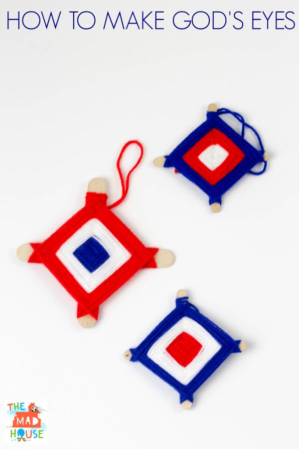 Learn how to make god’s eyes (or ojo de dios) with this step by step photo tutorial.  All you need is yarn & sticks to make this beautiful traditional craft