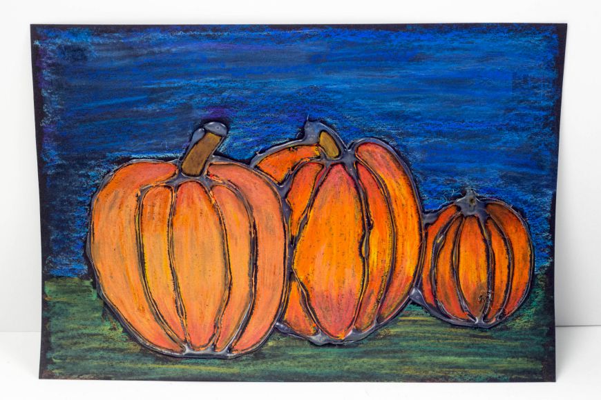 Glue resist art project for kids pumpkins