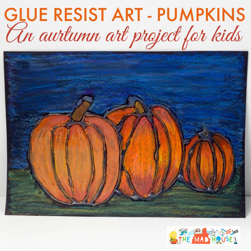Glue resist art project for kids pumpkins