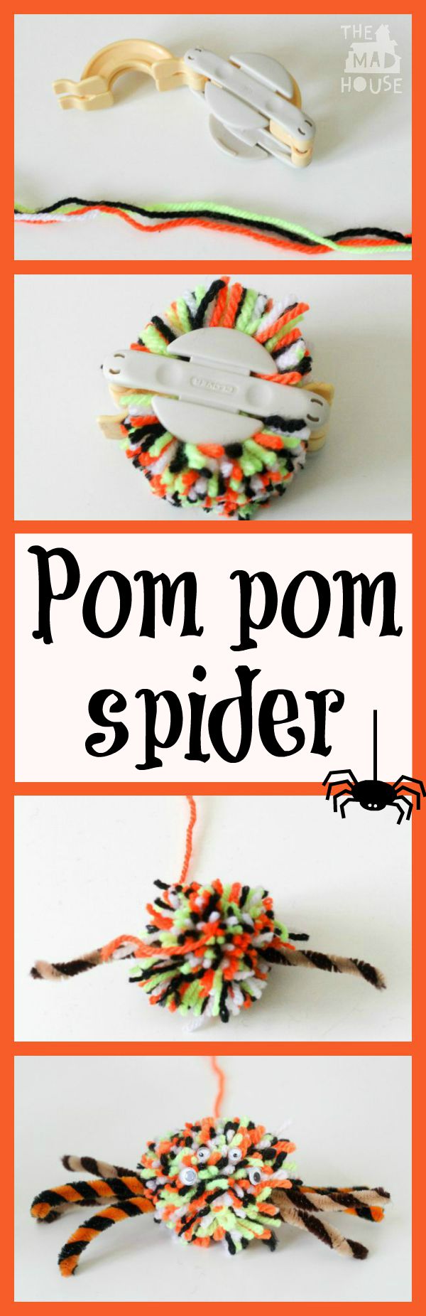 Not so scary pom pom spider.  Make this adorable pom pom spider for autumn or halloween and you will not be scared at all.  A fab kids craft for fine motor skills. 