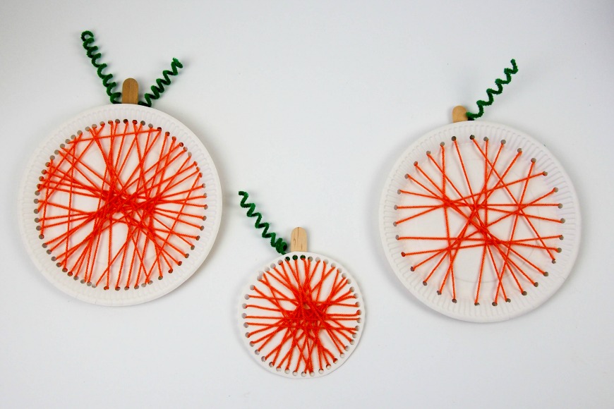 Pumpkin paper plate lacing craft