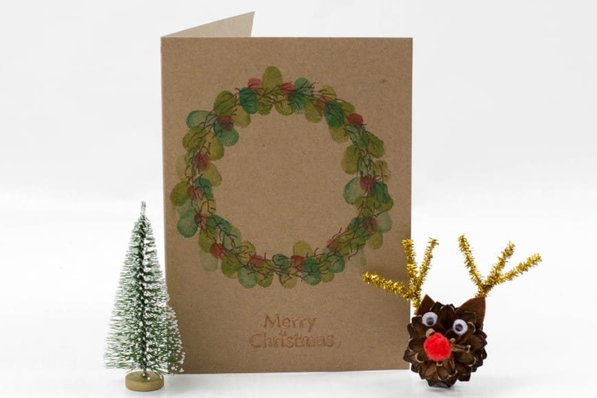 Kid Made Fingerprint Wreath Christmas Card