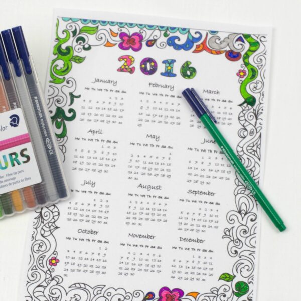 2016 Calendar to colour