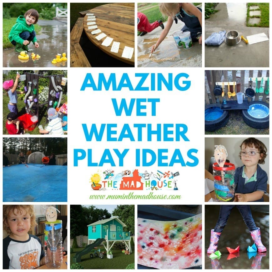 10 Amazing wet weather play ideas. Encourage the kids to play outside in the rain with these super play activities and rain based kids crafts