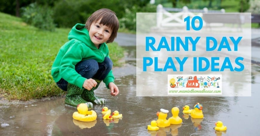 10 Amazing wet weather play ideas. Encourage the kids to play outside in the rain with these super play activities and rain based kids crafts