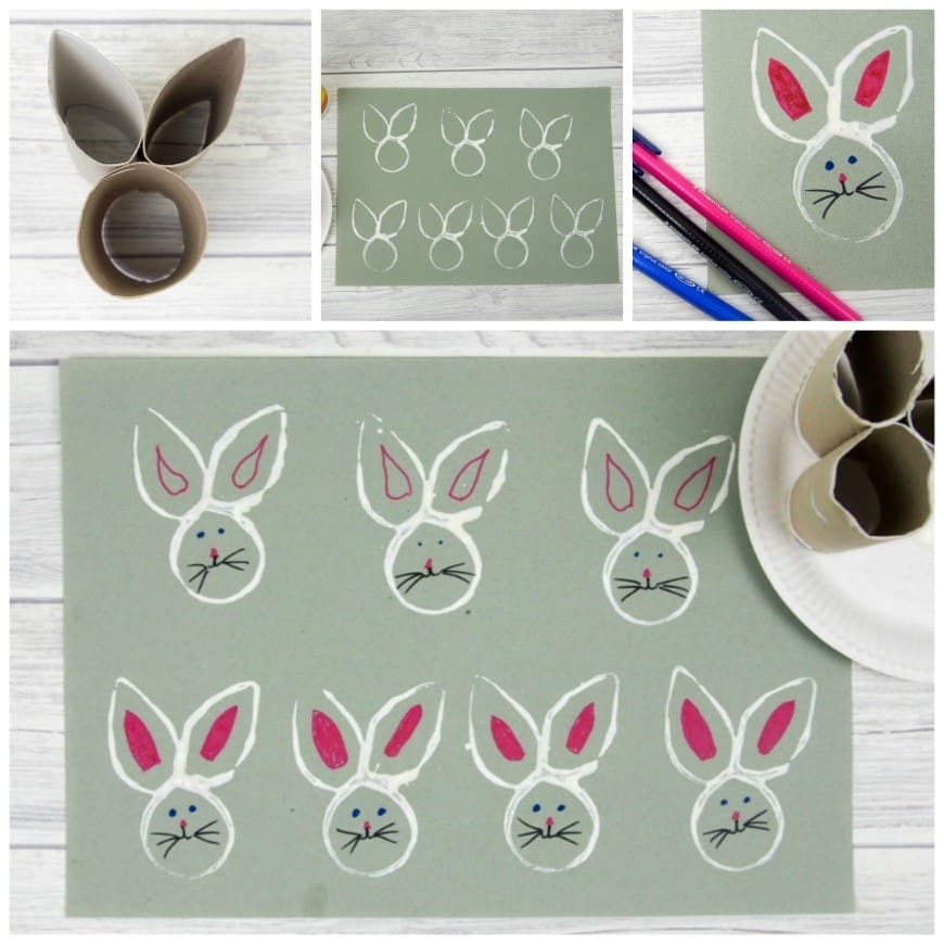 How to make a Recycled Toilet Roll Easter Bunny Stamp. This simple kids activity is perfect for Easter or Spring. A fun DIY Kids Craft and art activity