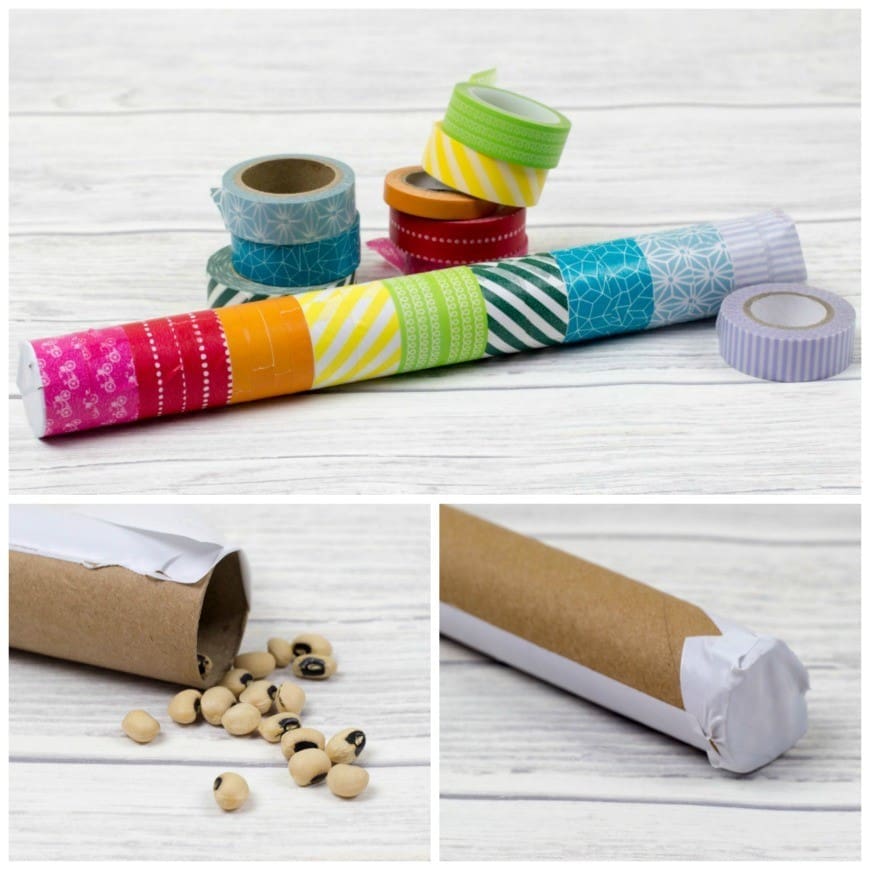 DIY Rainmaker or rainstick craft for kids. This is a super simple craft and musical instrument activity for children. Traditionally made from dried cacti, this simple DIY rainstick has the same sound and is also a perfect rainbow craft too
