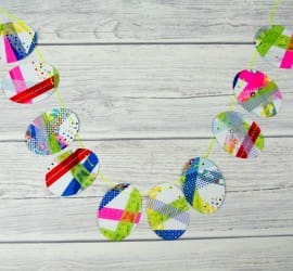 Washi Tape Easter Bunting. This is a fab DIY craft that is perfect for kids to celebrate Easter and spring. A simple children’s process art activity that makes a beautiful Easter Decoration.