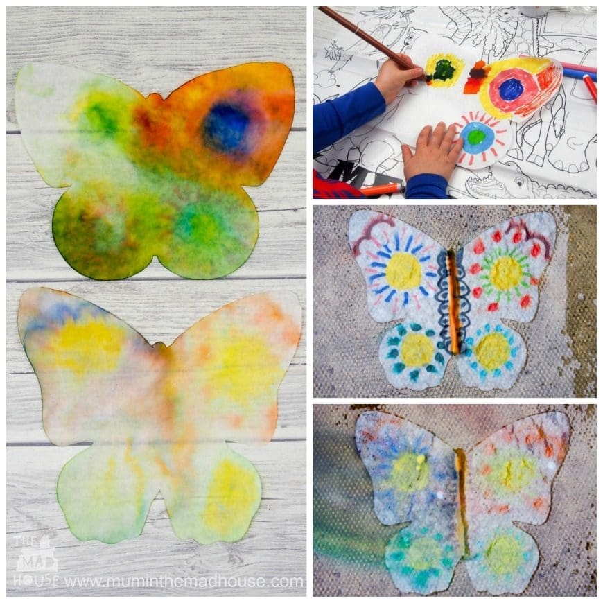 This butterfly rain art is a super process art activity for kids and a great way to investigate the science of colour