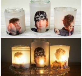 Upcycle glass jars into a stunning glowing photo jar luminaries. This beautiful photo luminaries glow when you add a candle and make the perfect gifts. What a fun DIY craft.