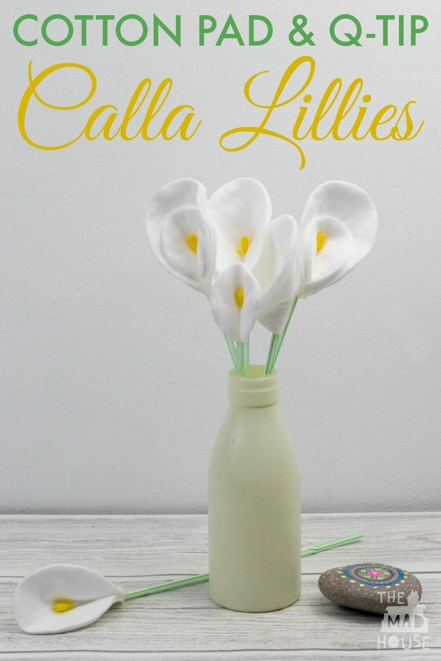 This Cotton Pad and Q-Tip Calla Lily Craft is simple to make and looks amazing. A fun, simple DIY kids craft using things you already have in your home. Who wouldn't love a bouquet of everlasting calla lilies? 