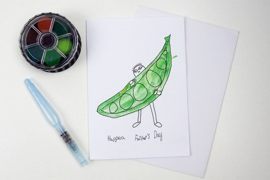 Make sure you wish your dad a hap-pea Father's Day with our Simple Father's Day Card designed by Maxi aged 11. Download, print and colour for free.