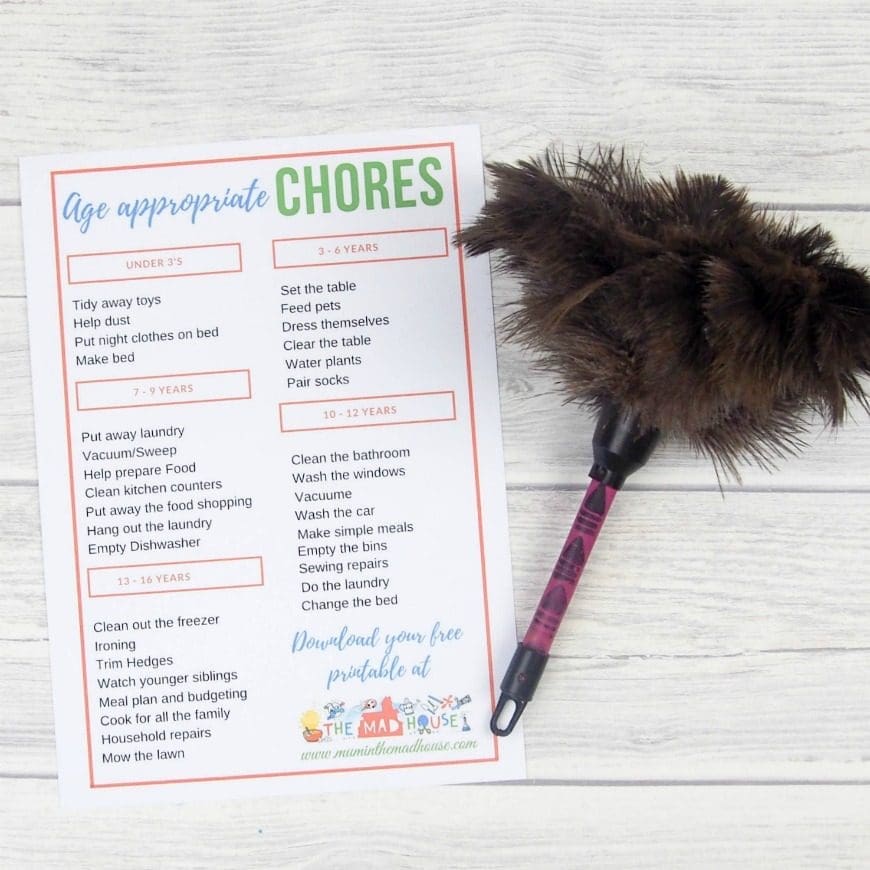 Age Appropriate Chores for Children: Having chores for kids to do sets them up for success in many areas of life,. Here's a guide to where to begin and how to be successful.  Also a fab free age appropriate chores printable. 