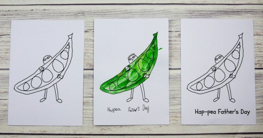 Make sure you wish your dad a hap-pea Father's Day with our Simple Father's Day Card designed by Maxi aged 11. Download, print and colour for free.