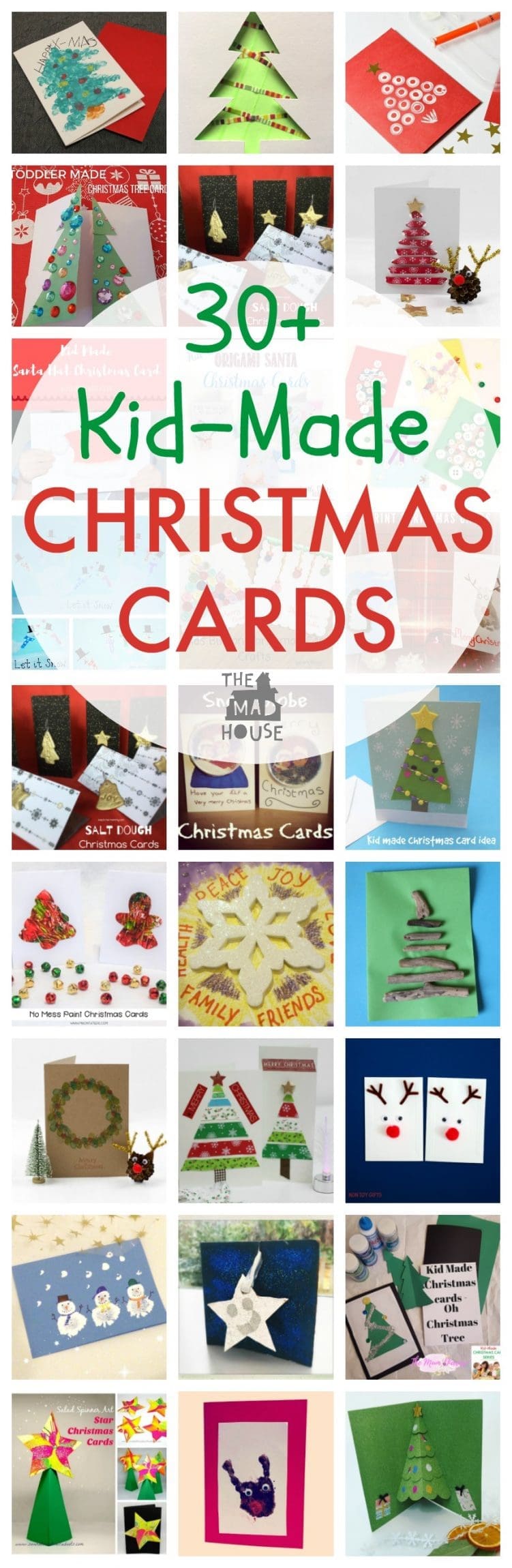Kid-Made Christmas cards - over 30 achievable Christmas cards to craft with children. There is a card for every age and ability for the festive season. 