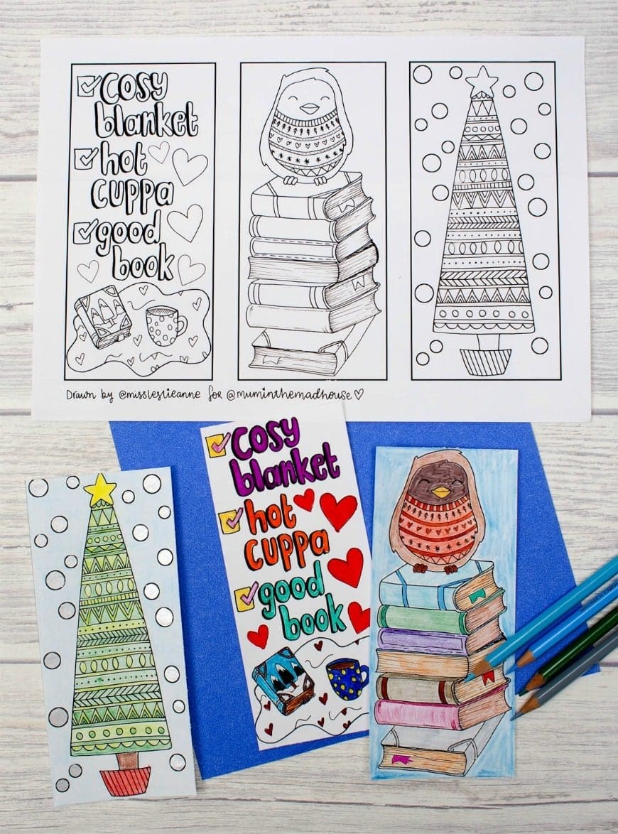 Free winter colouring bookmarks printable. These Beautiful seasonal bookmarks are perfect for adults and teens to colour. 