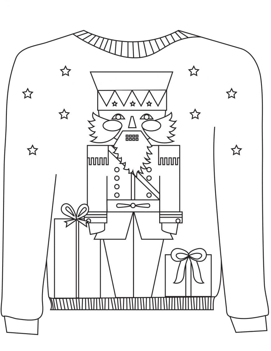 Ugly Christmas Sweater Colouring Page nut-cracker