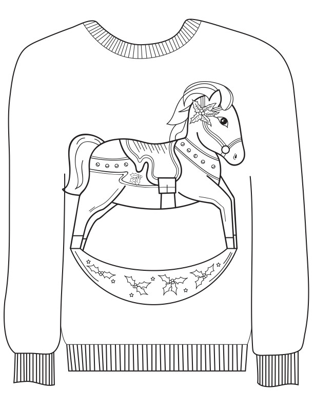 Ugly Christmas Sweater Colouring Page rockinghorse-612x792