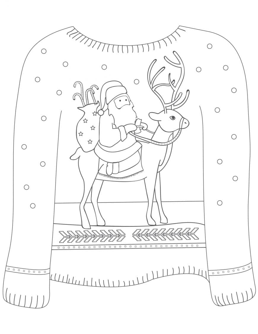 santaonreindeer Ugly Christmas Sweater Colouring Page