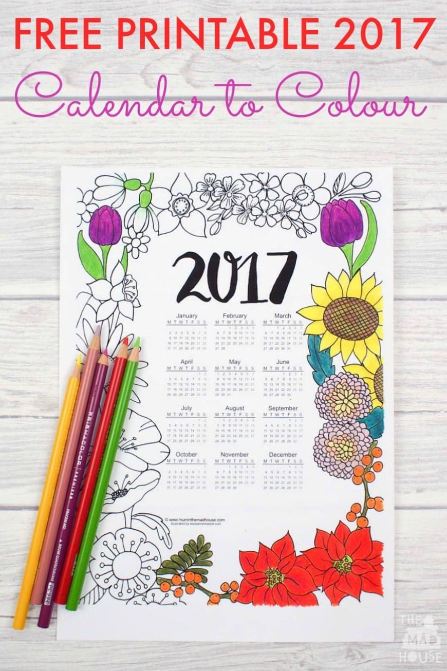 2017 Floral Colouring Calendar