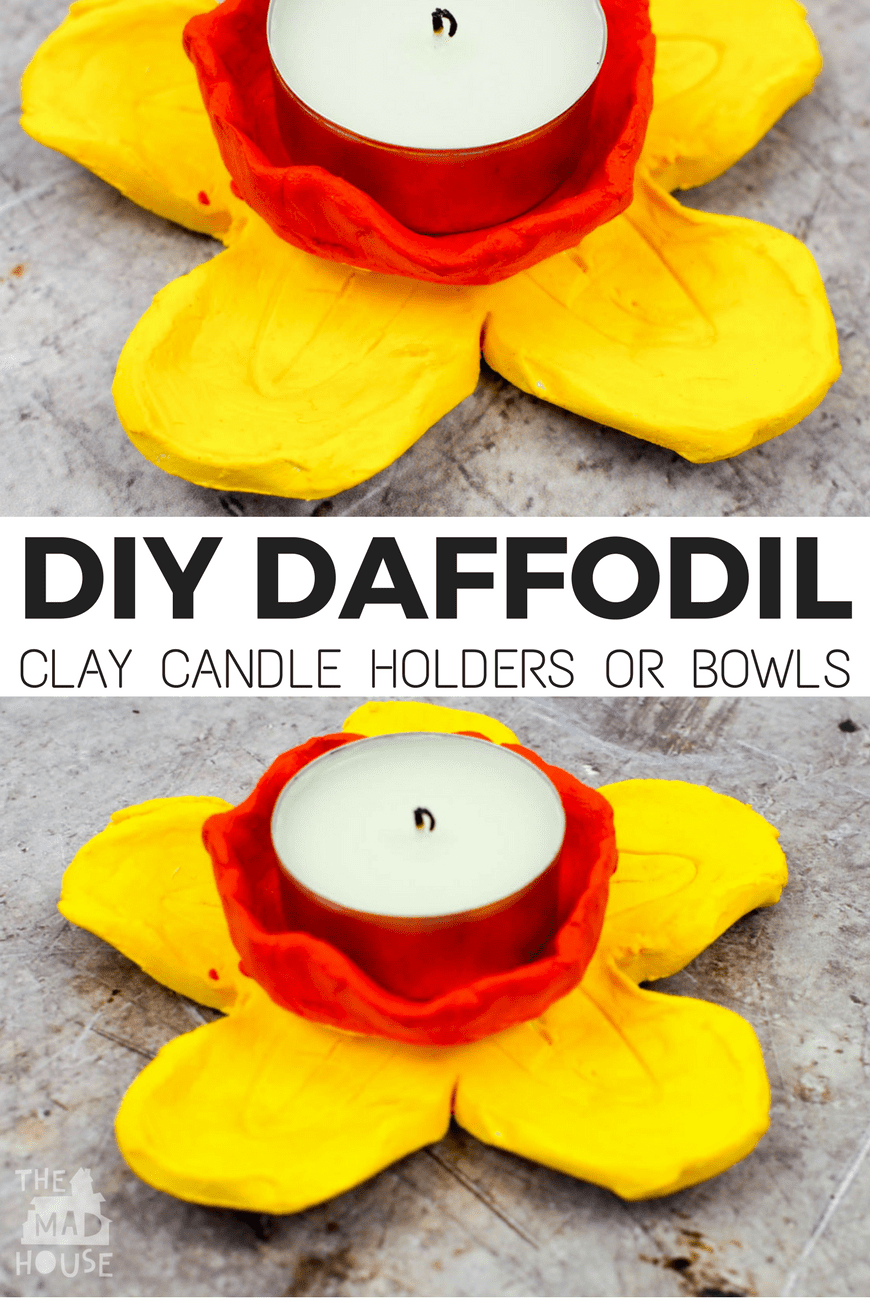 DIY Daffodil Clay Pots or Candle Holders. These DIY daffodil clay pots were are a great air drying clay craft and even better they double up as candle holders. A fantastic kid made gift.