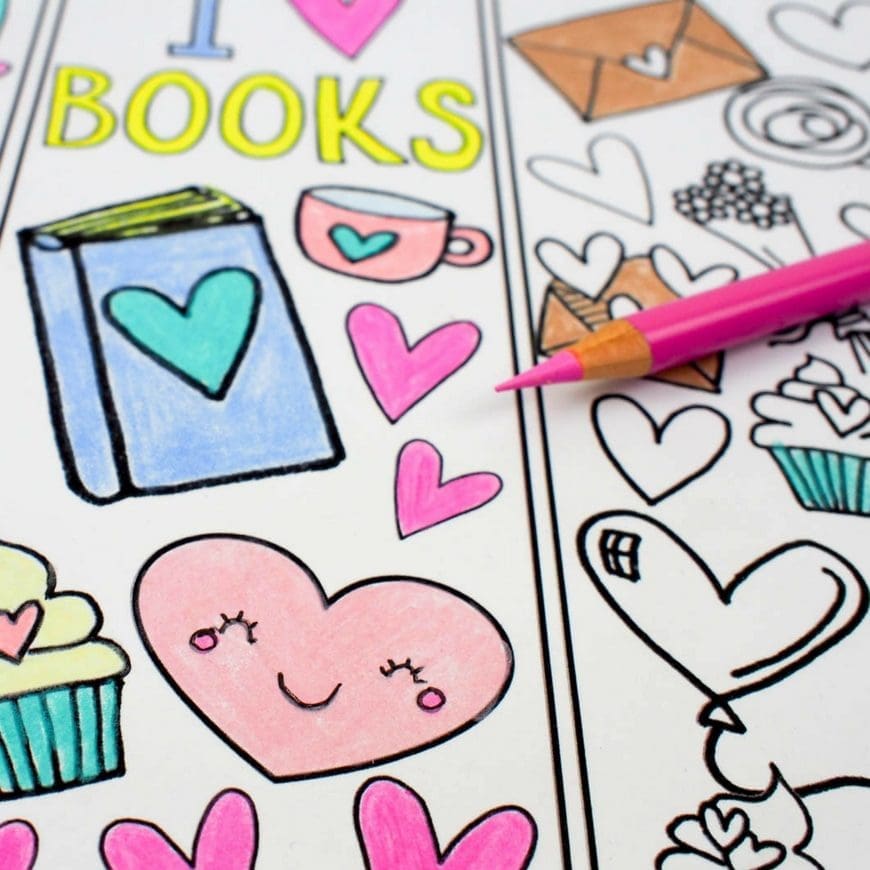 Love Books Free Colouring Bookmarks