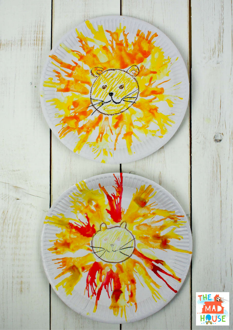 How to make a own Blow Art Paper Plate Lion. A fab kids craft and process art activity that is fun to make and looks adorable.