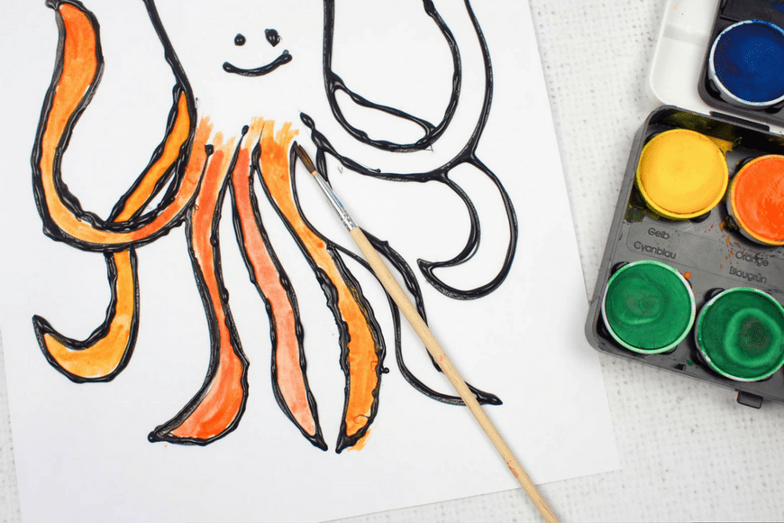 Octopus watercolour glue resist art