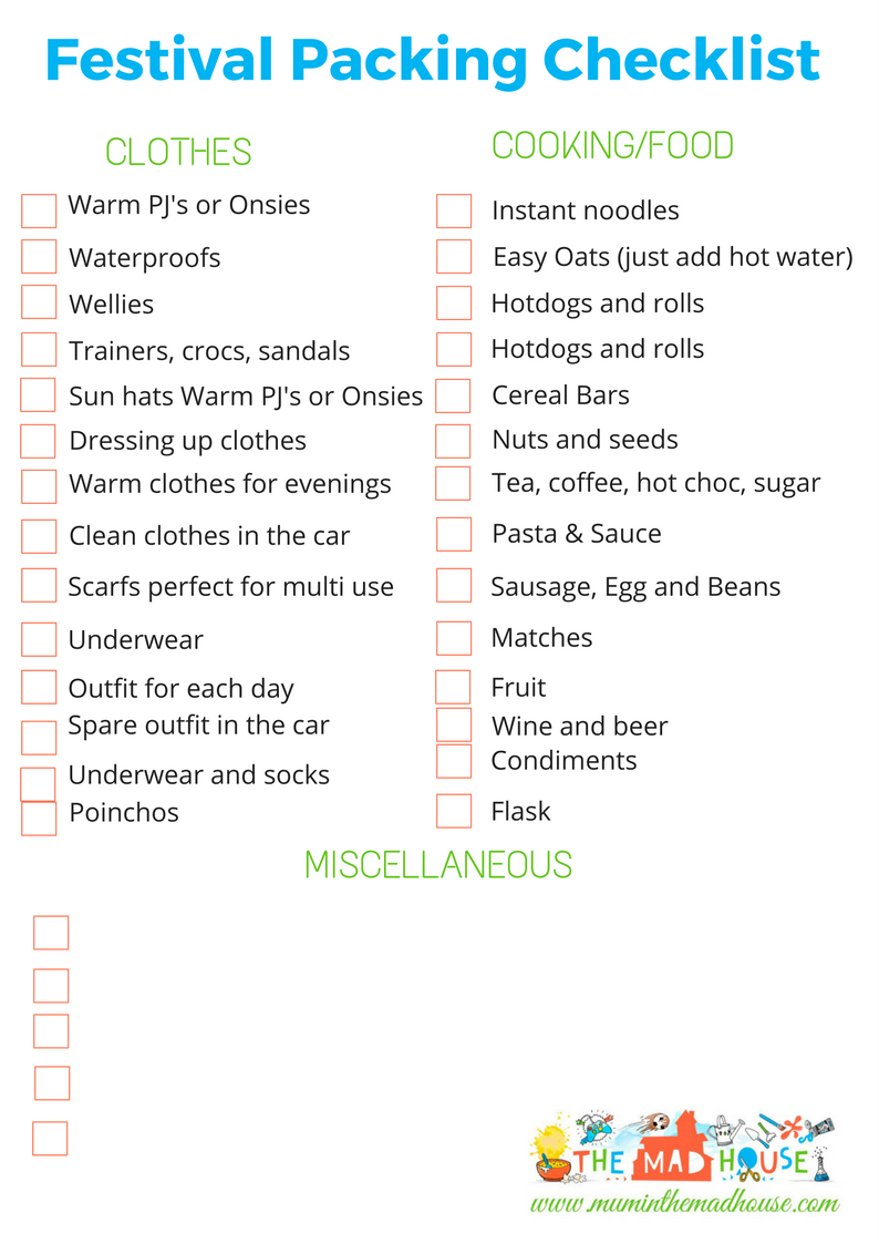 The Ultimate family packing list for festivals. Make sure that you have a fab time at festivals with this comprehensive festival packing checklist