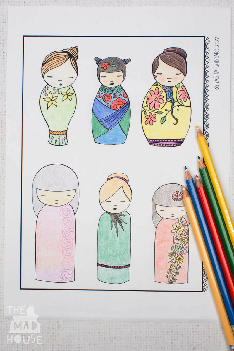 Gorgeous free Kokeshi colouring sampler from my friend the talented Tasha Goddard. A fabulous adult and teen colouring page to download for free.