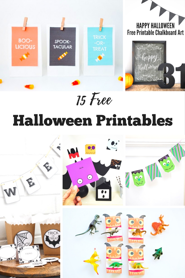 A selection of free Halloween printables including colouring pages, carving patterns, masks, favour boxes, games, decorations and other spooky crafts