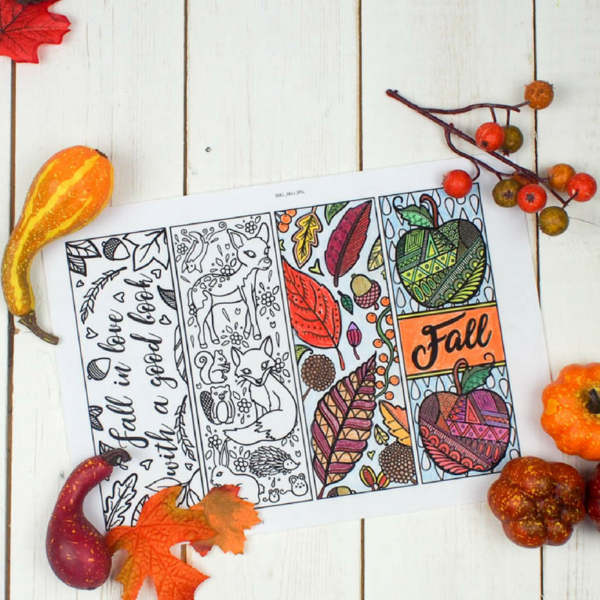 Free Printable Autumn Bookmarks to Colour square