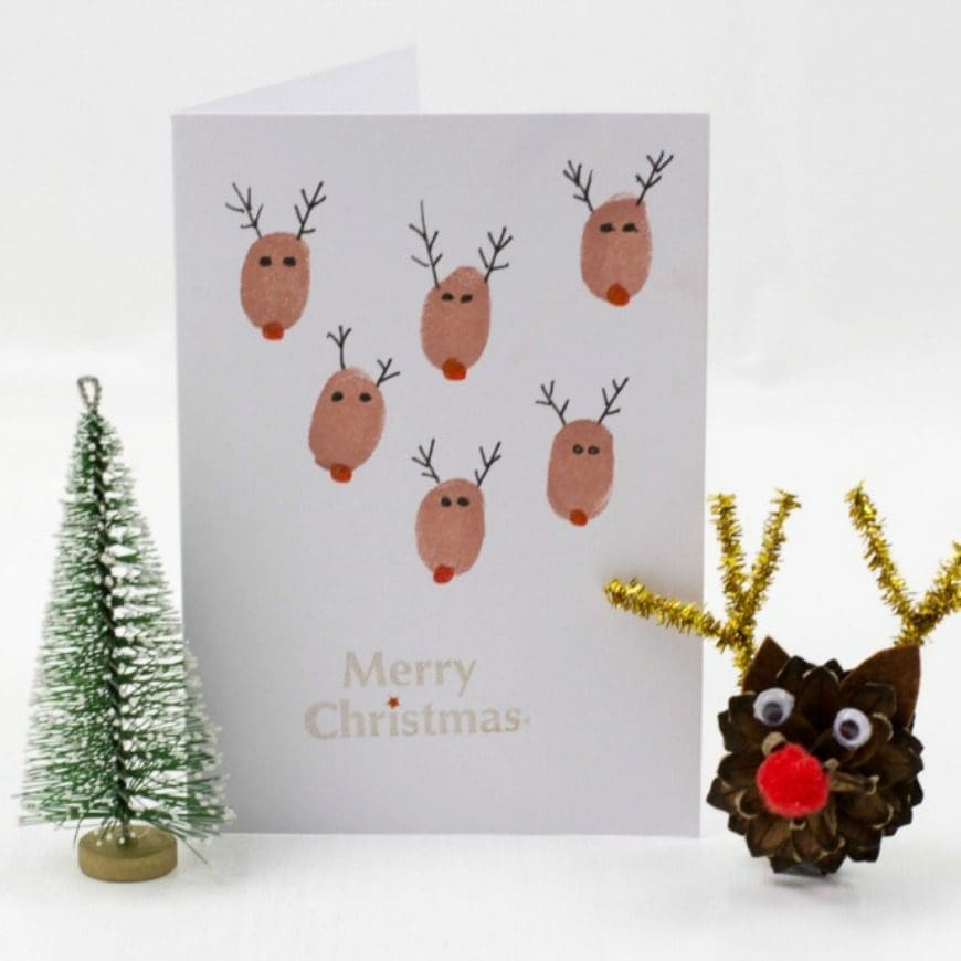 Fingerprint Christmas Cards - Reindeer fingerprint Christmas cards - a perfect Christmas craft for kids 