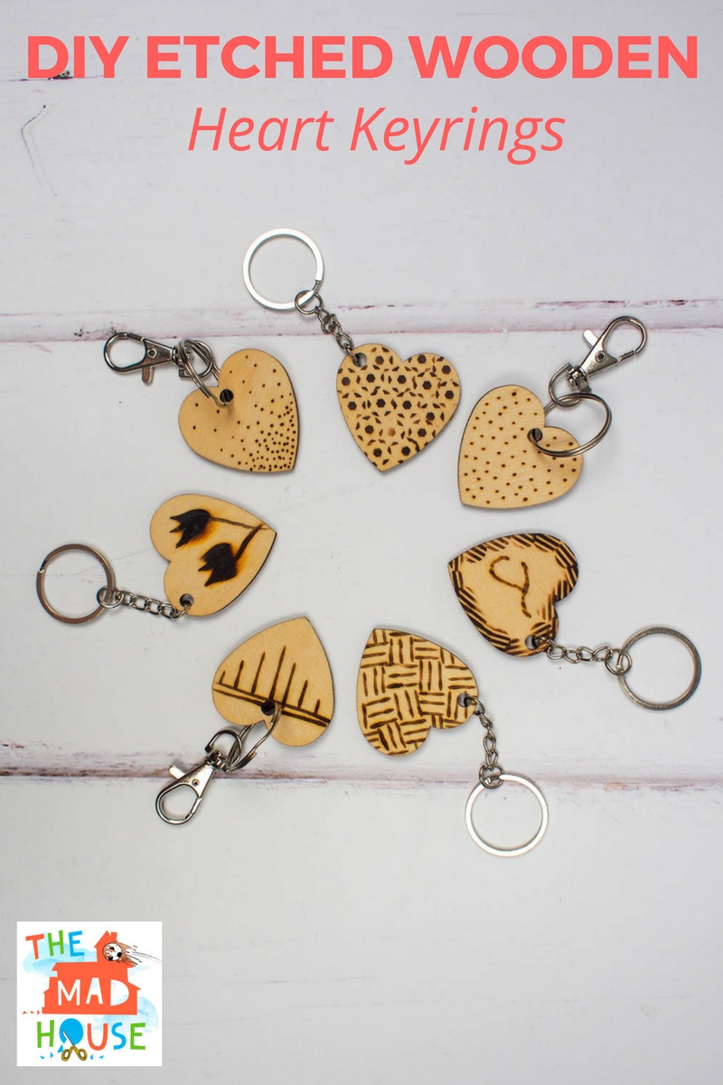 These DIY Etched Wooden Heart Keyrings are so much fun to make for older kids and adults and they are perfect for valentines day.