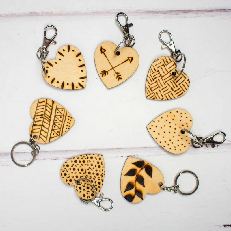 DIY Etched Wooden Heart Keyrings