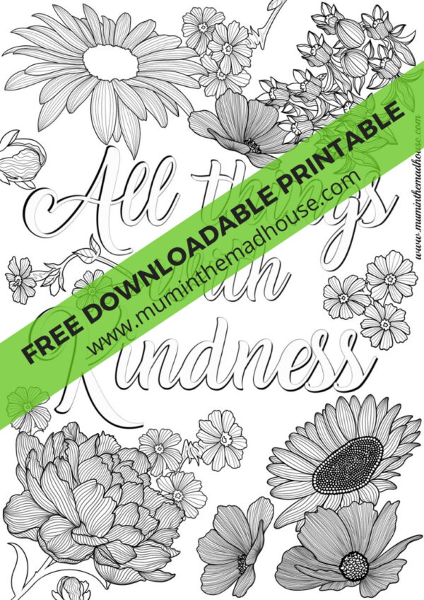Free Printable All Things with Kindness Colouring Page