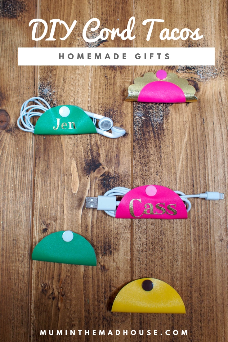 Personalised DIY Cord Tacos are simple to make and Cord Organisers are perfect for storing your earbuds or charging cords.