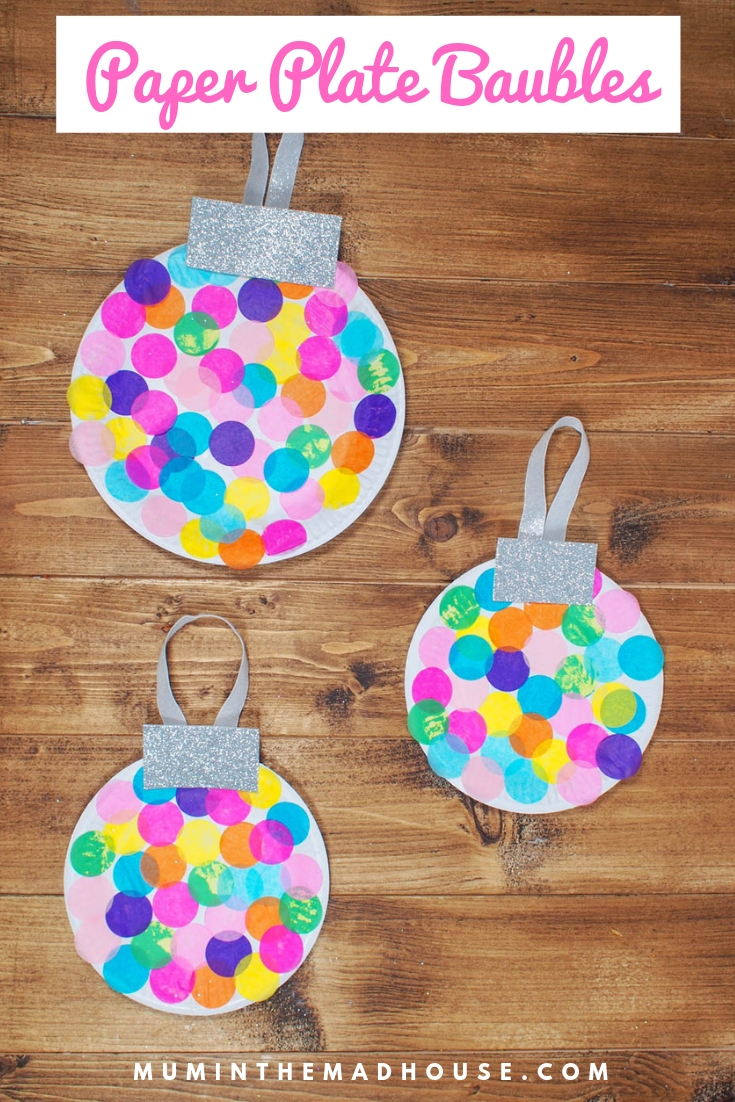 These paper plate baubles are simple, mess-free and perfect for younger children, plus they look amazing.  Can you imagine a giant tree with these on perhaps in a classroom?