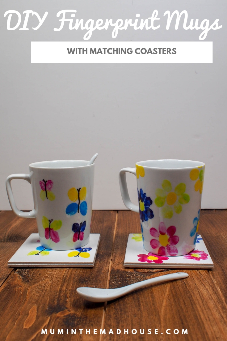 These dishwasher proof fingerprint mugs and matching coasters are a great keepsake craft and make lovely kids craft ideal for Mother's Day, teacher appreciation gifts or for grandparents. 