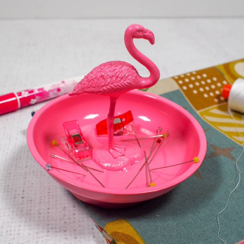 Pink Magnetic Pin Bowl with a flamingo